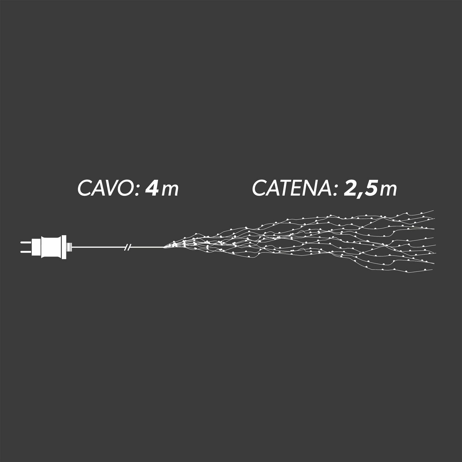 DICTROLUX - Cascata Luminosa 600 microled Bianco Freddo con 150 Flash - altezza 2,5 metri